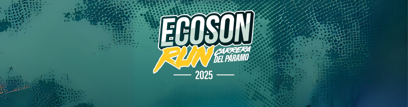 Composición gráfica con un fondo en trama verde y negra. En letras blancas y amarillas está el letrero "Ecoson Run Carrera del Páramo 2025"