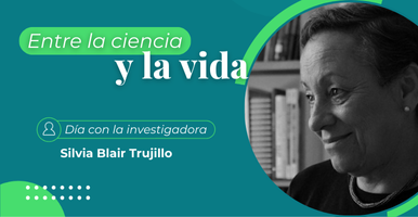 Imagen con foto de investigadora y texto de "Entre la ciencia y la vida: día con la investigadora"