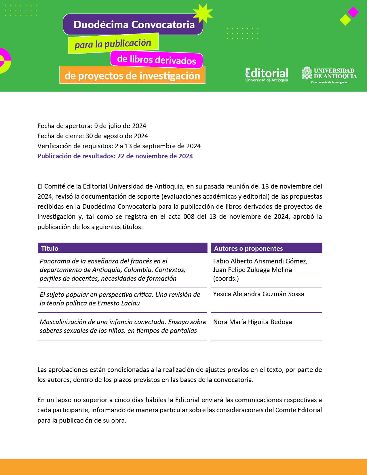 Resultados convocatoria investigación