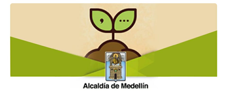 Logo de la Alcaldía de Medellín con una semilla sembrada que brota, dando paso al nombre del programa "Semilla Bilingüe"