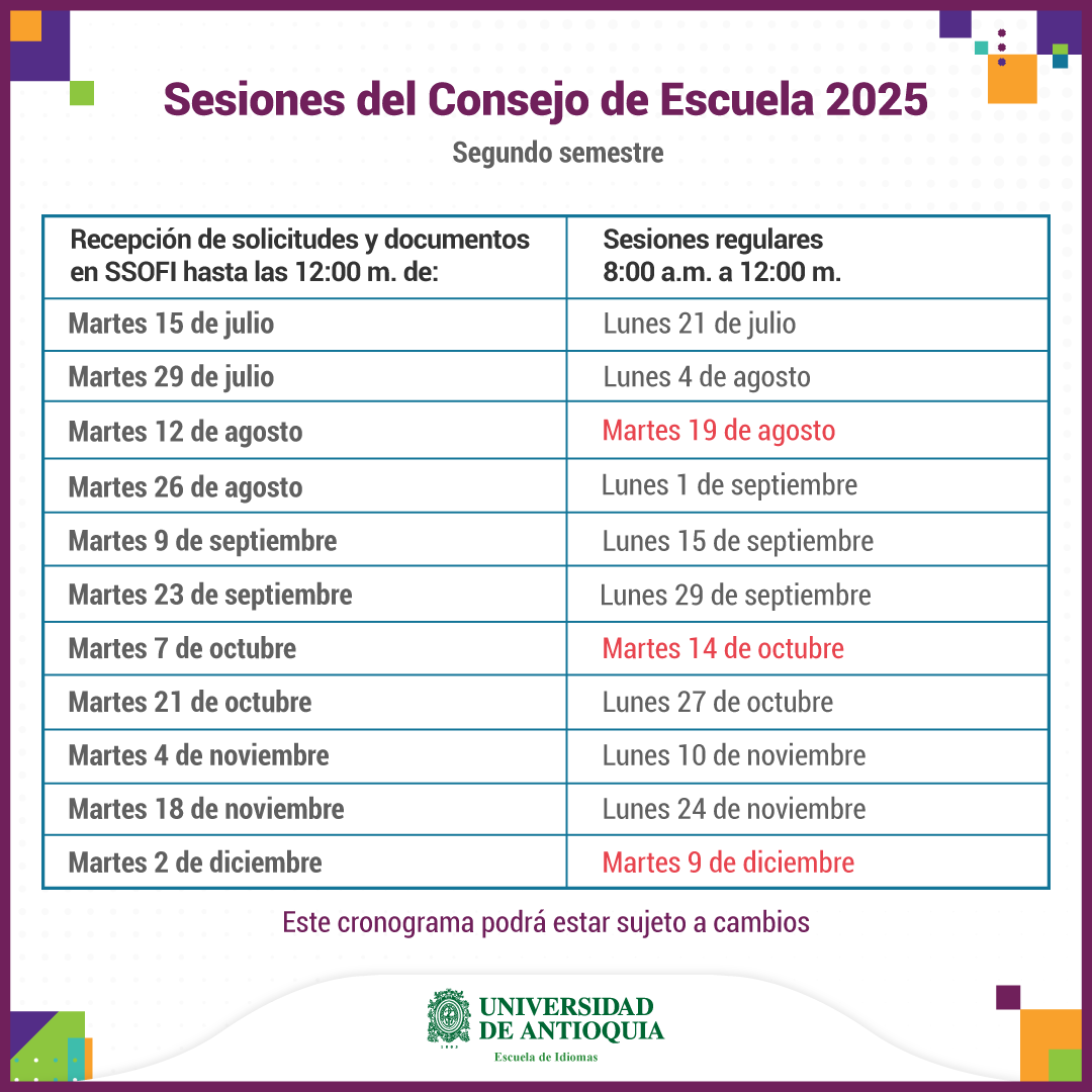 Calendario Consejo de Escuela