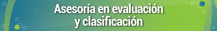 Imagen de color azul y verde con el texto Asesoría en Evaluación y Clasificación